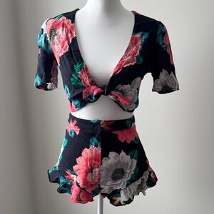 Zara Blue Floral Crop Top Set